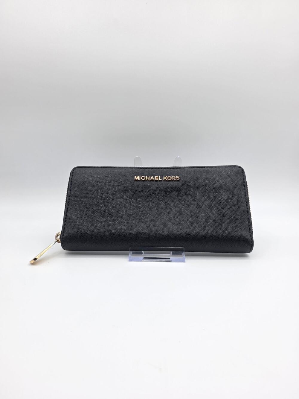 Michael Kors Jet Set Travel Continental Zip Around Wallet Black Saffiano Leather